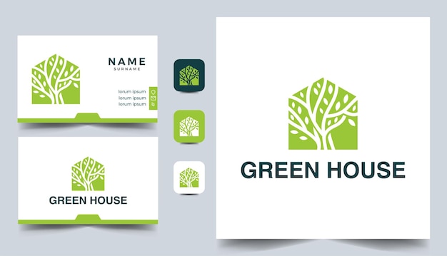Diseño de icono de símbolo de casa verde vector de diseño de logotipo de árbol de casa de naturaleza con diseño de tarjeta de visita