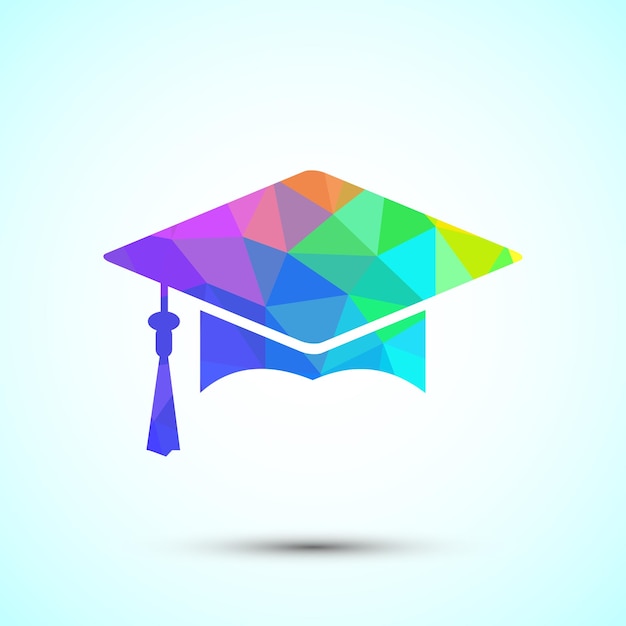 Diseño de icono de sombrero de graduación icono de gorra académica para aplicaciones y sitios web Estilo de poli bajo
