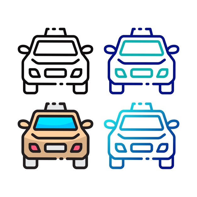 Diseño de icono de taxi en cuatro variaciones de color
