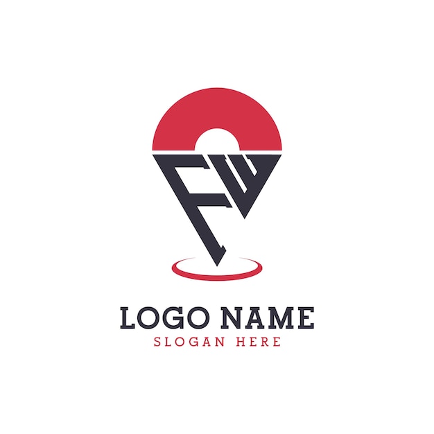 Diseño de icono de ubicación FW Logotipo moderno FW Pinpoint para aplicaciones de mapas de navegación y negocios basados en la ubicación