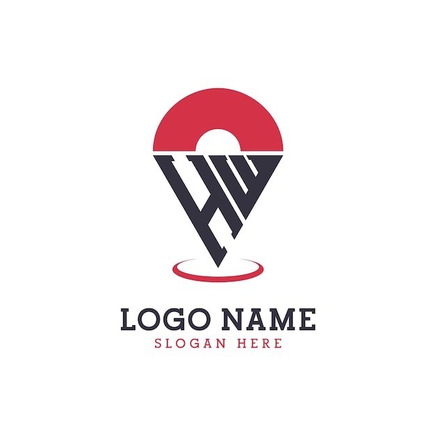Diseño de icono de ubicación HW Logotipo moderno HW Pinpoint para aplicaciones de mapas de navegación y negocios basados en la ubicación