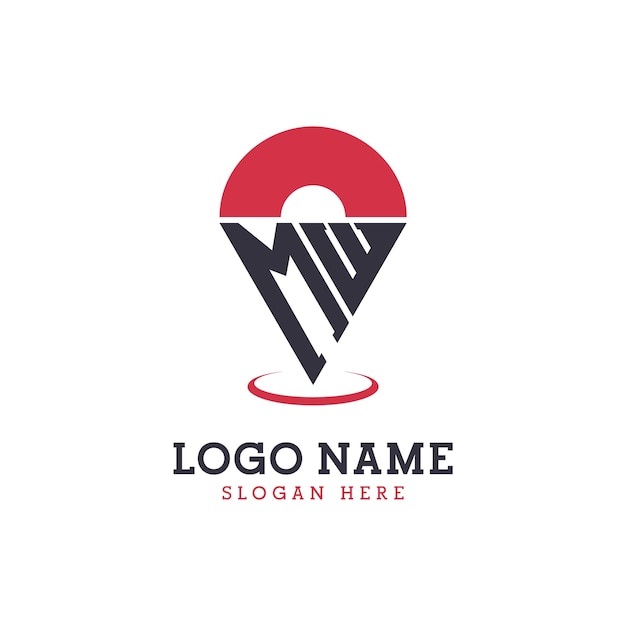 Diseño de icono de ubicación Logotipo moderno de MW Pinpoint para aplicaciones de mapas de navegación y negocios basados en la ubicación