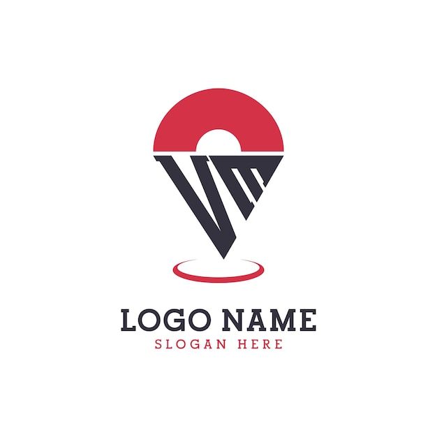 Diseño de icono de ubicación de VM Logotipo moderno de punto de VM para aplicaciones de mapas de navegación y negocios basados en la ubicación