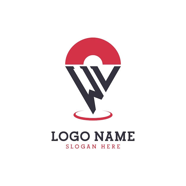 Diseño de icono de ubicación WV Logotipo moderno WV Pinpoint para aplicaciones de mapas de navegación y negocios basados en la ubicación