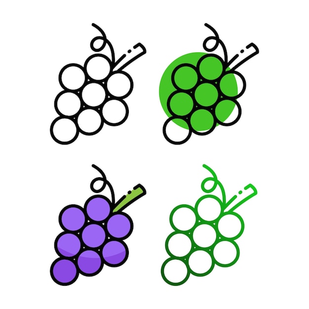 Diseño de icono de uva en cuatro variaciones de color.