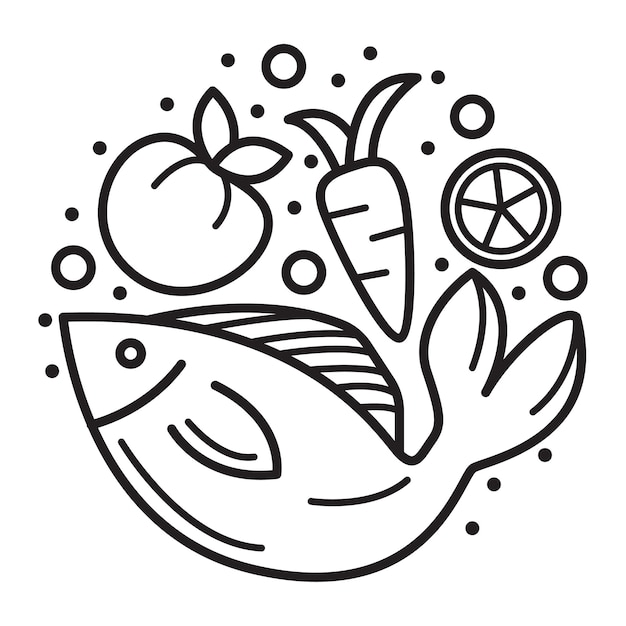 Diseño de icono de vector de pescado y verduras Icono plano