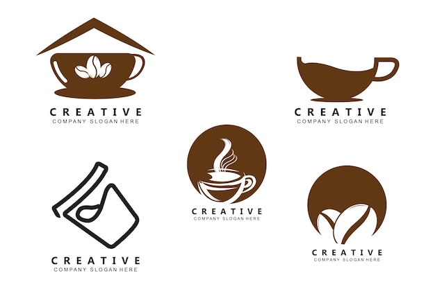 Diseño de icono de vector de plantilla de logotipo de taza de café y frijoles