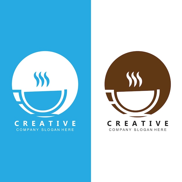 Diseño de icono de vector de plantilla de logotipo de taza de café y frijoles
