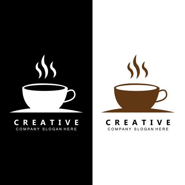 Diseño de icono de vector de plantilla de logotipo de taza de café y frijoles