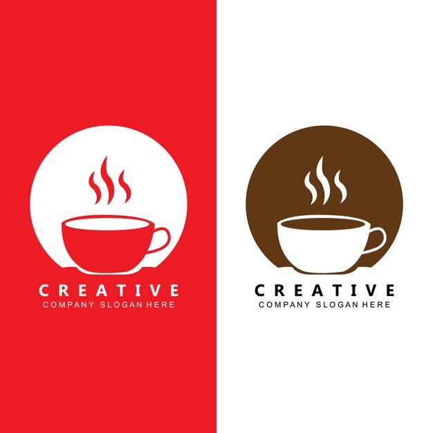 Diseño de icono de vector de plantilla de logotipo de taza de café y frijoles
