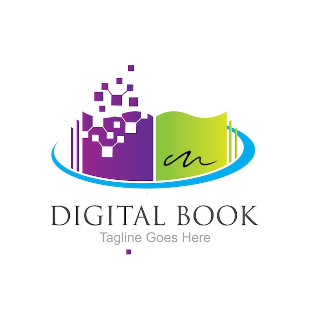 Diseño de icono de vector de tecnología de logotipo de libro digital