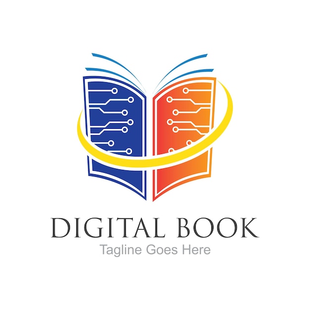 Diseño de icono de vector de tecnología de logotipo de libro digital