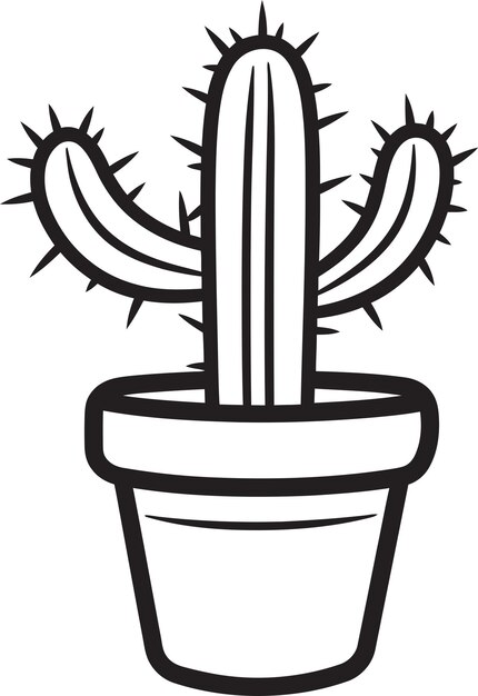 El diseño del icono vectorial de la olla de cactus de estilo suroeste es suculento, espléndido y el emblema del cactus es negro.