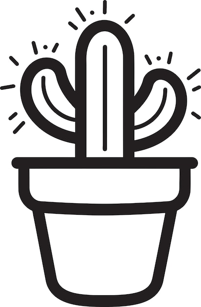 El diseño del icono vectorial de la olla de cactus de estilo suroeste es suculento, espléndido y el emblema del cactus es negro.