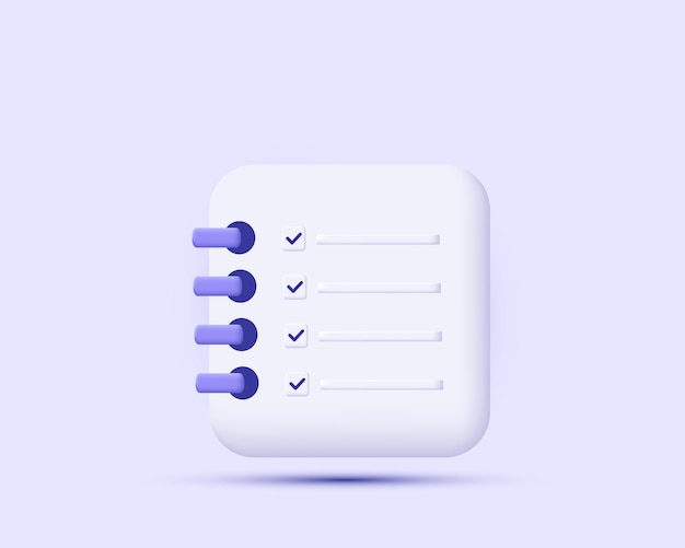 Diseño de iconos 3D bloc de notas vacío violeta en el fondo