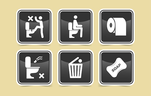 Diseño de iconos de baño de diseño plano de vector libre negro
