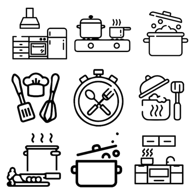 Diseño de iconos de cocina para plantillas.
