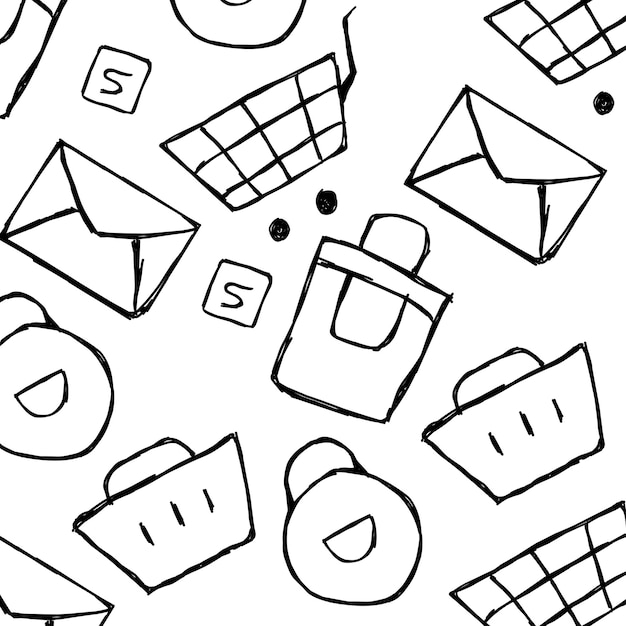 Diseño de iconos de compras con varias formas de diseño con un estilo de contorno negro dibujado a mano.