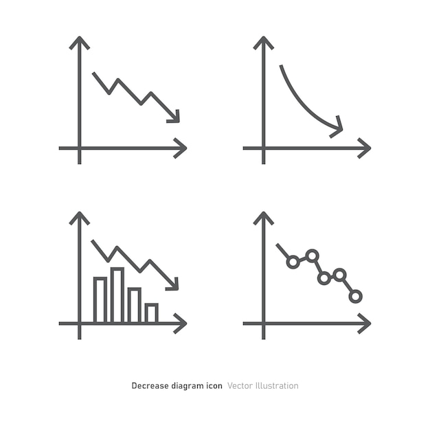 Diseño de iconos de diagrama de disminución Ilustración vectorial de símbolo de reducción de gráfico hacia abajo