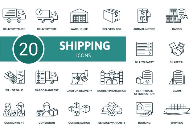 El diseño de los iconos de envío establece iconos creativos para el camión de entrega