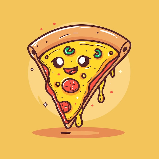 Diseño de iconos de ilustraciones de dibujos animados vectoriales de rebanadas de pizza