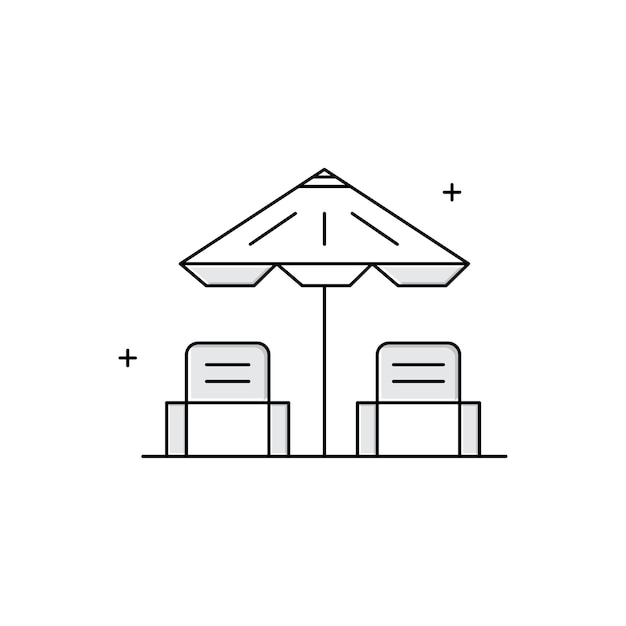 Diseño de iconos de ilustraciones vectoriales de paraguas de playa costeras en la playa