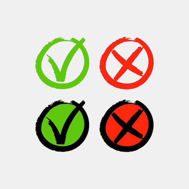 Diseño de iconos de imágenes vectoriales de comprobación y cruce