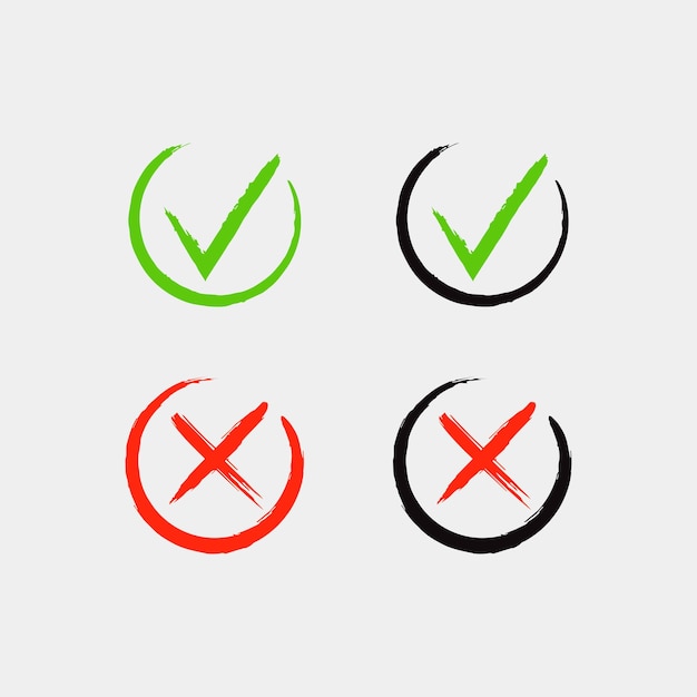 Diseño de iconos de imágenes vectoriales de comprobación y cruce