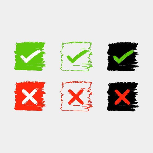 Diseño de iconos de imágenes vectoriales de comprobación y cruce