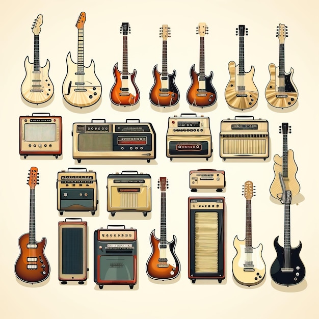 Vector diseño de iconos de instrumentos vectoriales planos sobre un fondo blanco