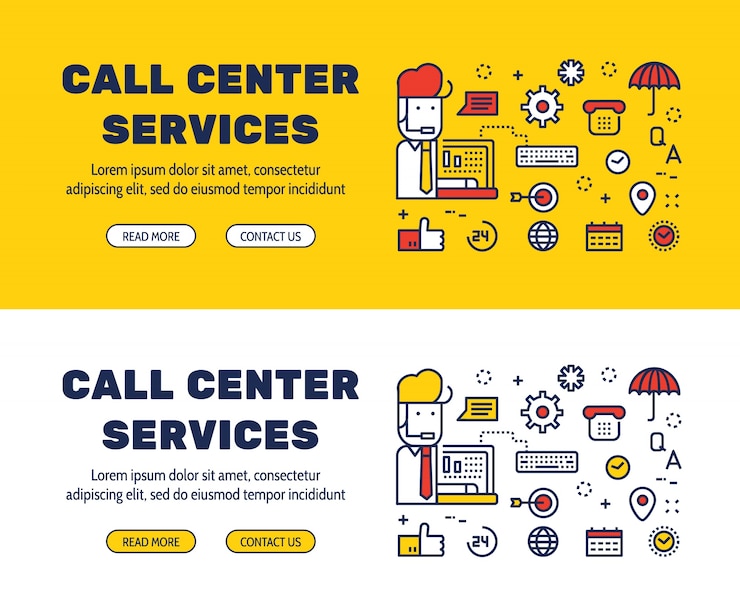 Vector diseño de iconos de línea plana de call center y elementos