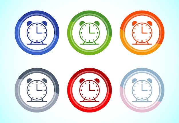 Diseño de iconos de reloj Ilustración de icono de reloj para aplicaciones y sitios web Conjunto de diseño de botones de 6 colores