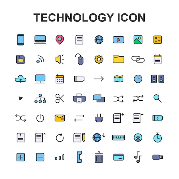 diseño de iconos de tecnología informática en un estilo simple y fresco