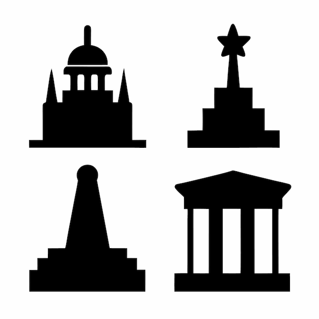diseño de íconos vectoriales de conjunto de siluetas de monumentos