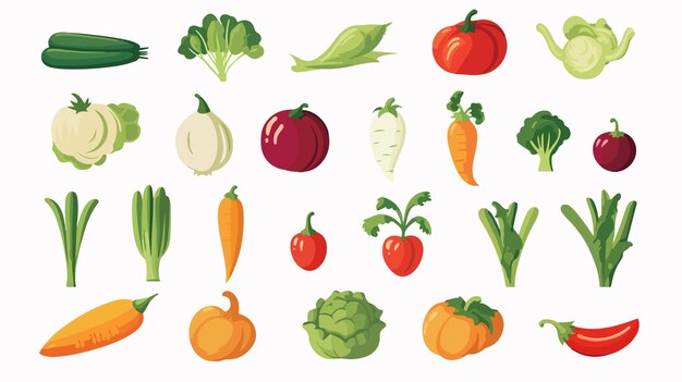 Diseño de iconos de verduras vibrantes para gráficos web y de aplicaciones