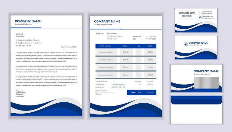 Diseño de identidad corporativa de negocios de papelería moderna con factura de plantilla de membrete y tarjeta de visita Diseño de plantilla de papelería