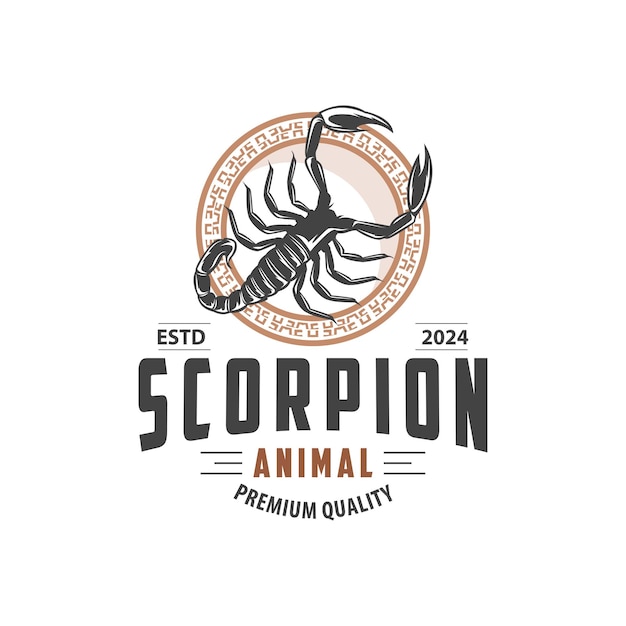 Diseño de identidad del logotipo del escorpión vintage retro simple silueta negra plantilla animal venenoso del bosque