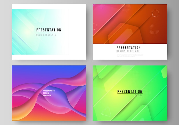 El diseño de ilustración abstracta minimalista de las diapositivas de presentación diseña plantillas de negocios. Diseño de tecnología futurista, fondos coloridos con composición de formas de degradado fluido.