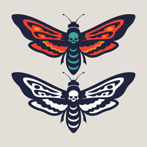 Diseño de ilustración de animales de mariposa de cráneo