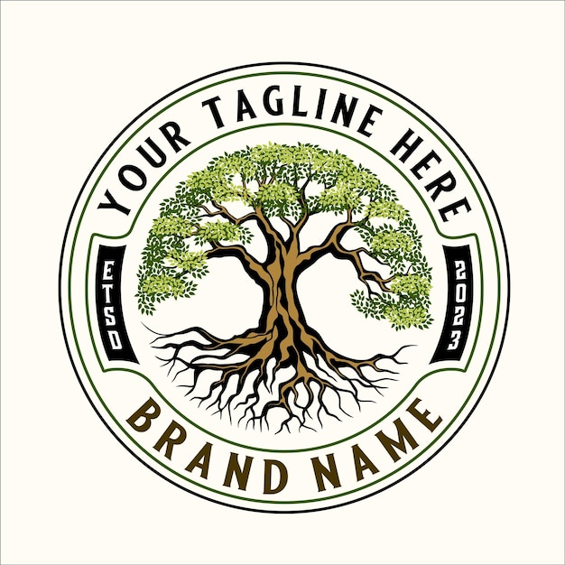 diseño de ilustración de árbol circular con el logotipo del árbol enraizado