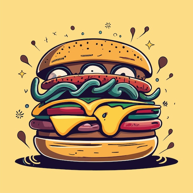 Diseño de ilustración de arte de dibujos animados de hamburguesa