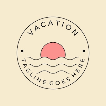 Diseño de ilustración de arte de línea minimalista de logotipo de vacaciones de verano en el océano