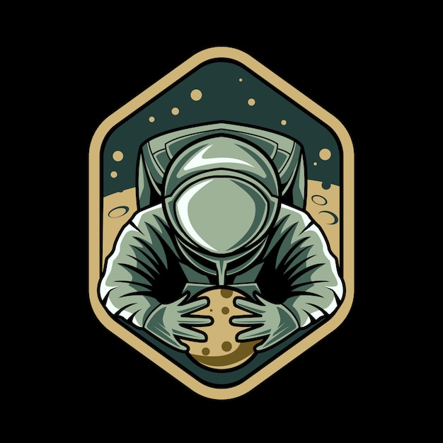 Diseño de ilustración de astronauta espera planeta emblema