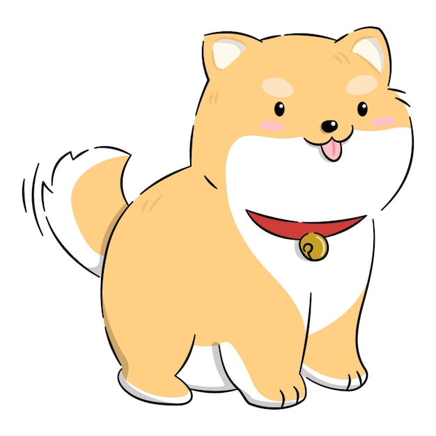 Diseño de una ilustración de un bebé Shiba japonés dibujado a mano estilo de dibujos animados de perro aislado en el fondo