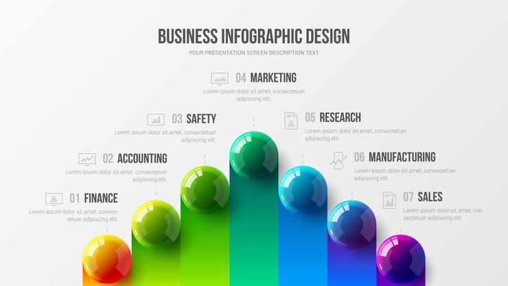 Vector diseño de ilustración de bolas de colores de presentación de infografía de marketing corporativo
