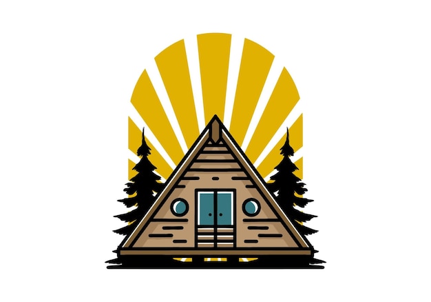 Diseño de ilustración de cabaña de madera triangular