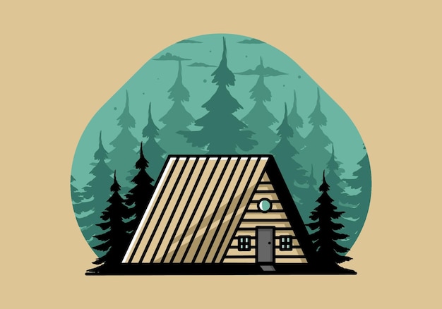 Diseño de ilustración de cabaña de madera vintage