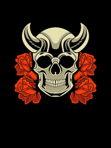 Diseño de ilustración de una calavera con decoración floral.