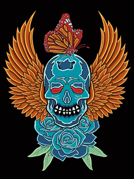 Diseño de ilustración de una calavera con decoración floral.