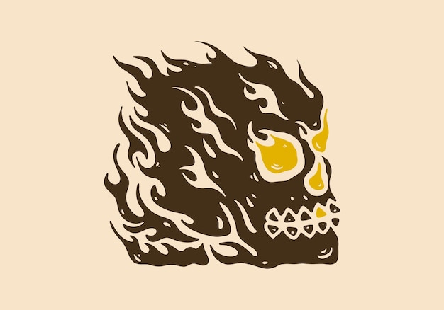 Vector diseño de ilustración de calavera con llamas de fuego